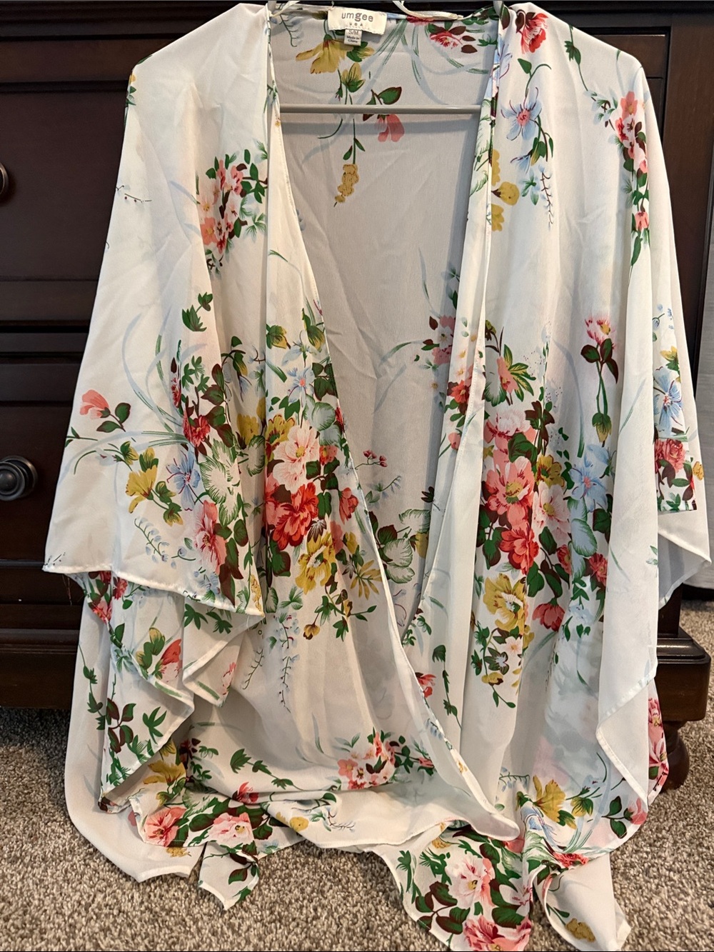 Umgee White Floral Kimono Coverup with Multicolor Blossoms